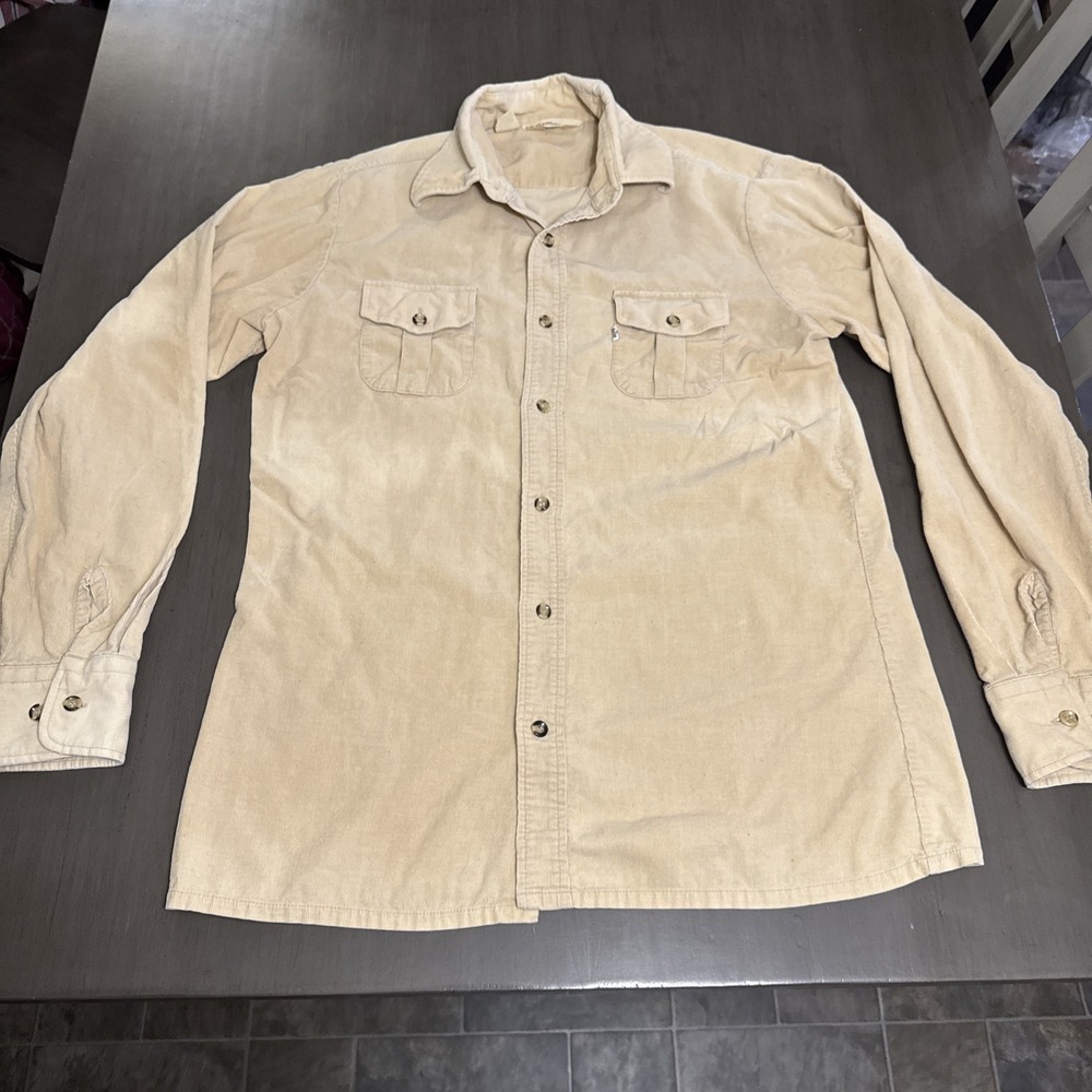 Vintage‎ Levis Button Up Shirt Large Tan Corduroy Big E For Men 70s 80s